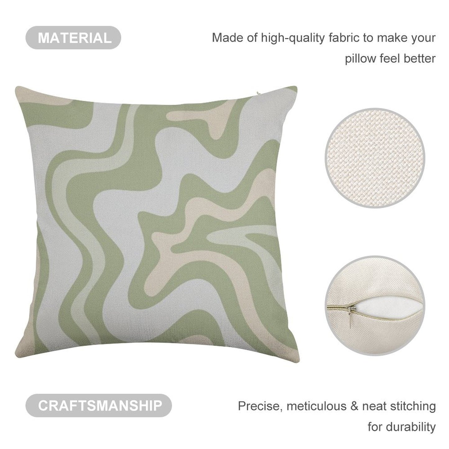 Liquid Swirl Contemporary Abstract in Light Sage Green Grey Almond Linen Throw Pillow Cover