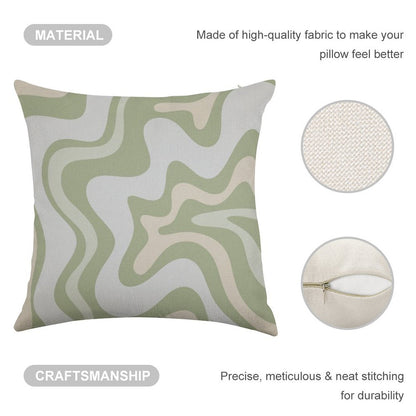 Liquid Swirl Contemporary Abstract in Light Sage Green Grey Almond Linen Throw Pillow Cover