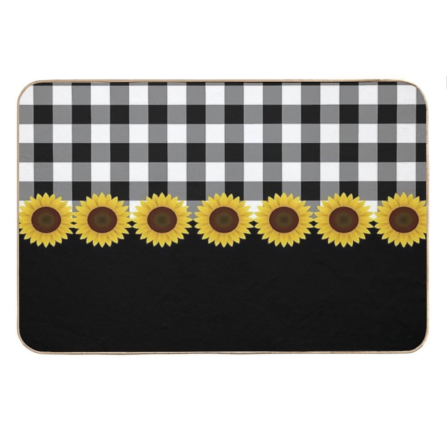 Black White Buffalo Plaid & Yellow Sunflower Bath Mat