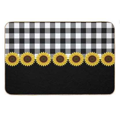 Black White Buffalo Plaid & Yellow Sunflower Bath Mat