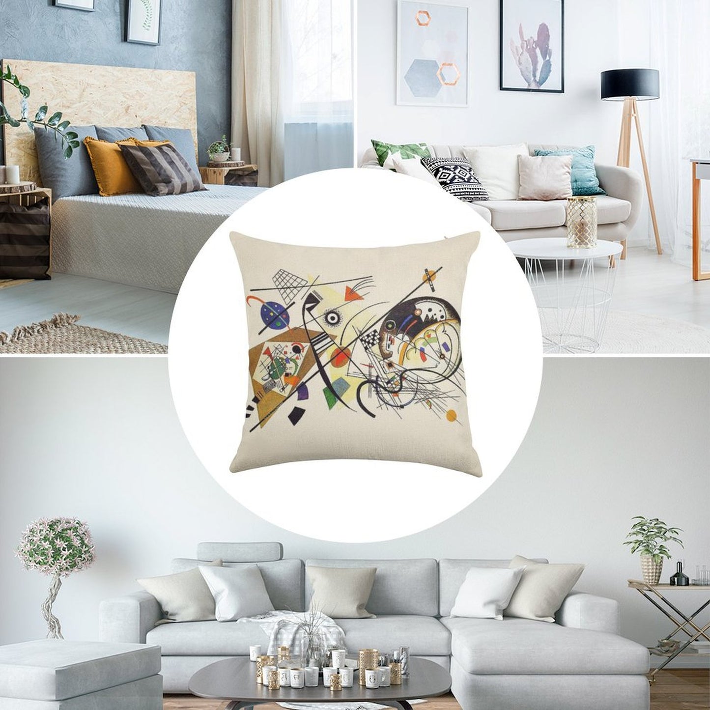 HD. Transverse Lines (1923), by Wassily Kandinsky Linen Throw Pillow Cover