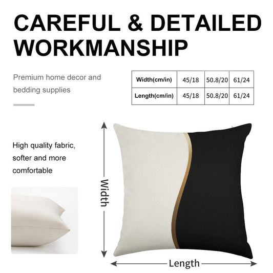 Black And White, Gold Wave Linen Throw Pillow Cover
