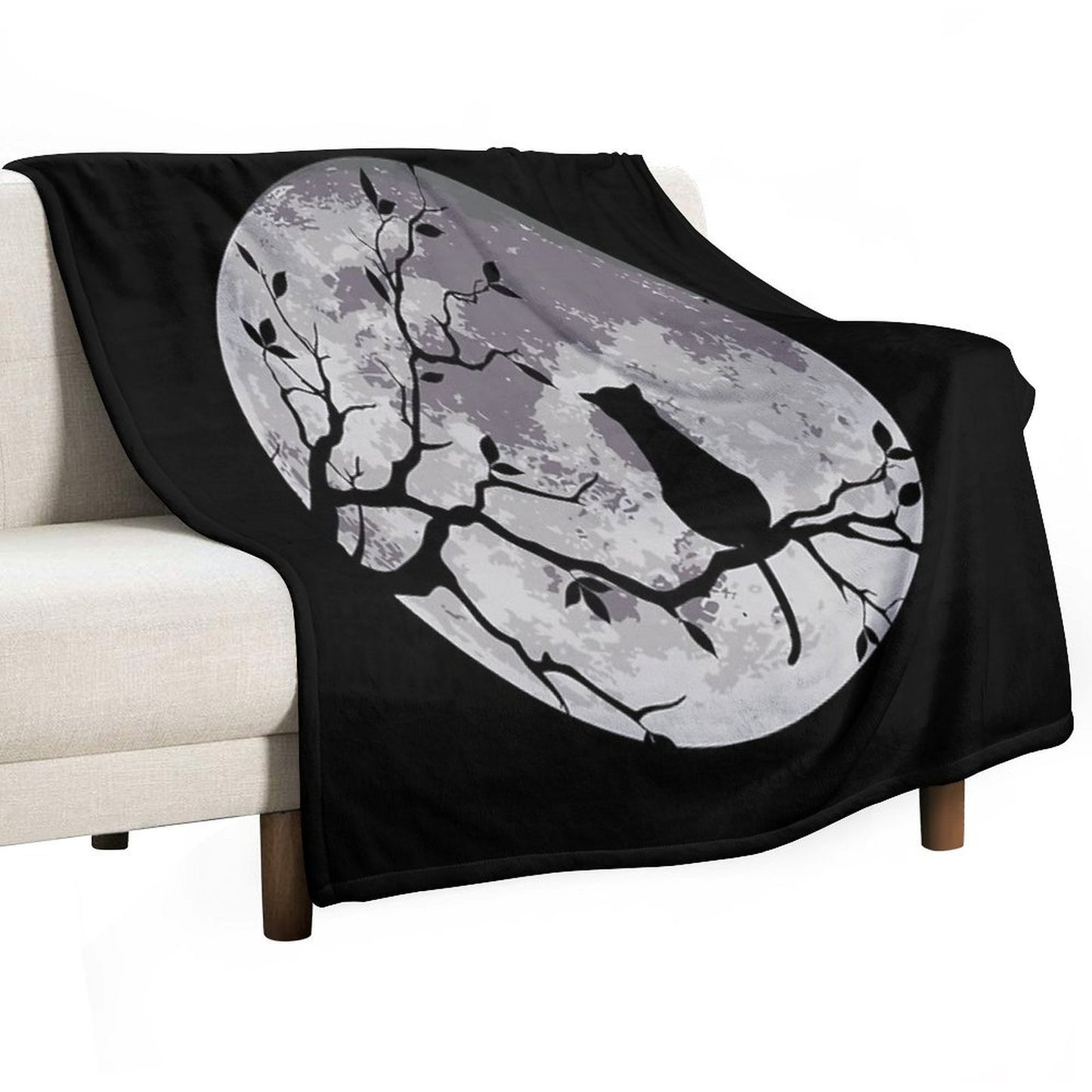 The Cat And The Moon Throw Blanket