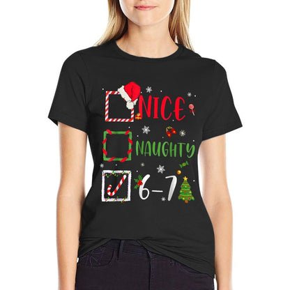 Funny 6-7 Meme Nice Naughty 67 Christmas Brain Rot  Eco-friendly Material T-Shirt