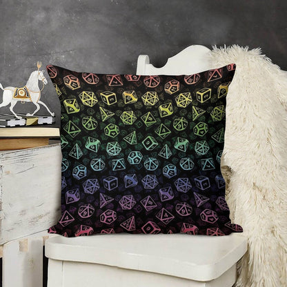 D20 Dice Set Pattern (Rainbow) Linen Throw Pillow Cover