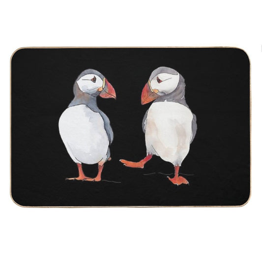 Puffin Friends Dancing - Illustration Bath Mat