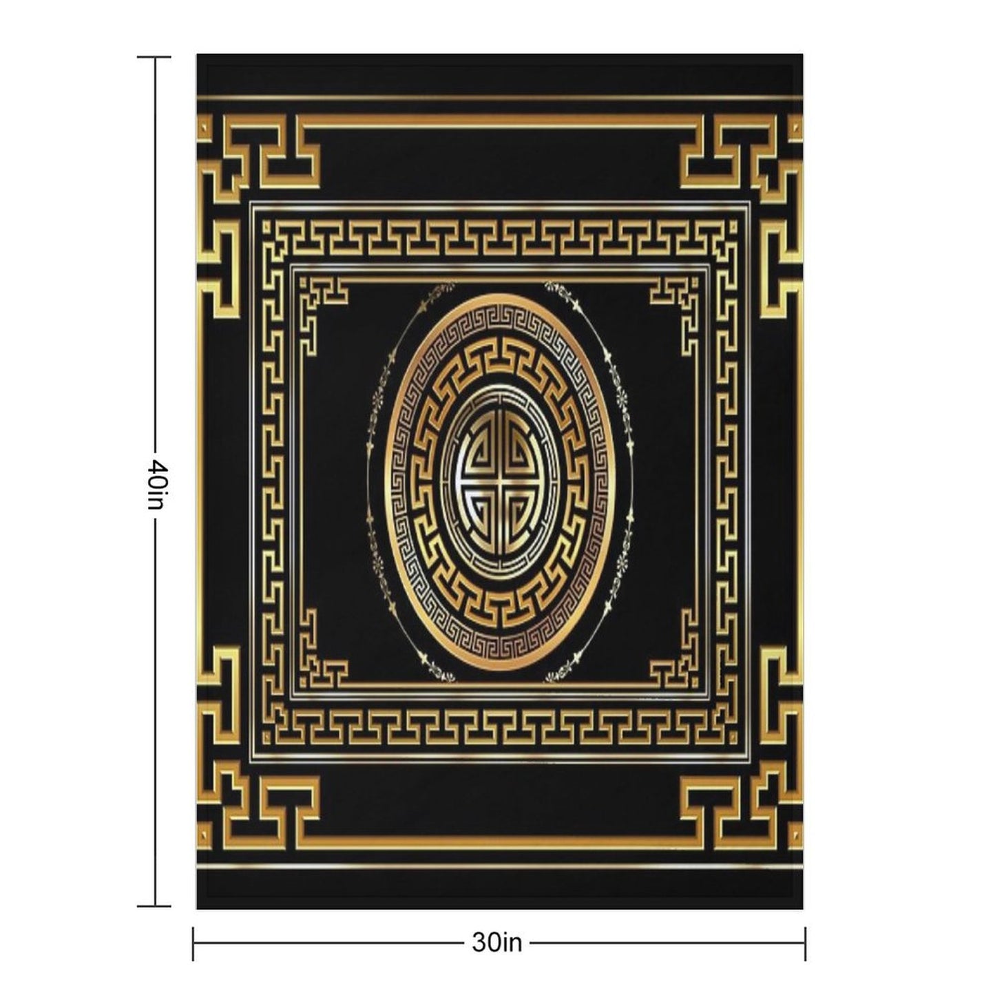 Greek Key Meander Black Gold Large Throw Blanket