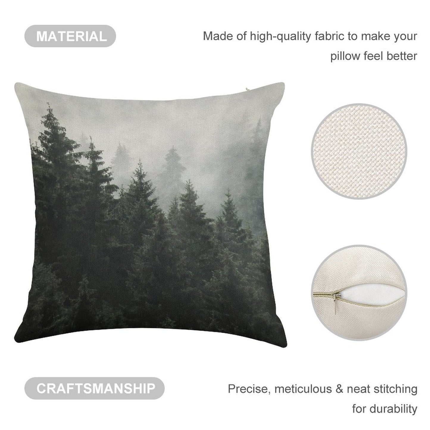 Waiting For  Misty Foggy Fairytale Forest With Cascadia Trees Covered In Magic Fog Linen Throw Pillow Cover