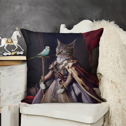 Cat And Budgie Portrait -  Big Cat And Cyril Linen Throw Pillow Cover
