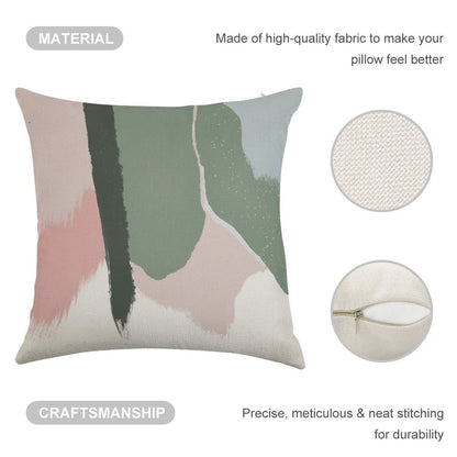 Abstract Art Paint Brush Strokes in Blush Pink & Sage Green Linen Throw Pillow Cover