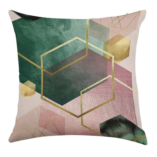 Emerald Green And Pink Geo No 1 Linen Throw Pillow Cover