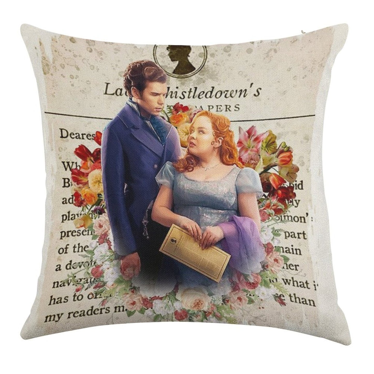 Colin Bridgerton & Penelope Featherington Lady Whistledown Society Papers Netflix Linen Throw Pillow Cover
