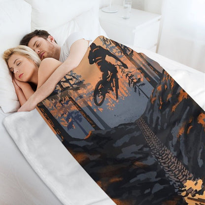 Retro Styled Mountain Biking Dirt Jumper Sunset Throw Blanket
