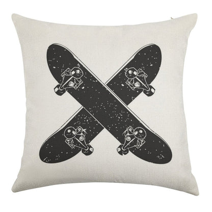 Skateboard X Linen Throw Pillow Cover