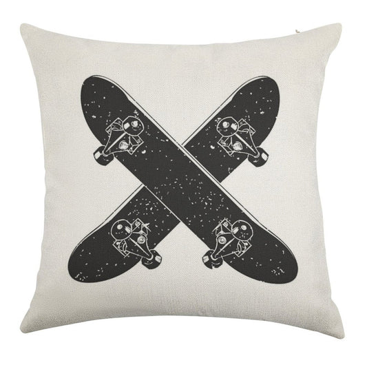 Skateboard X Linen Throw Pillow Cover