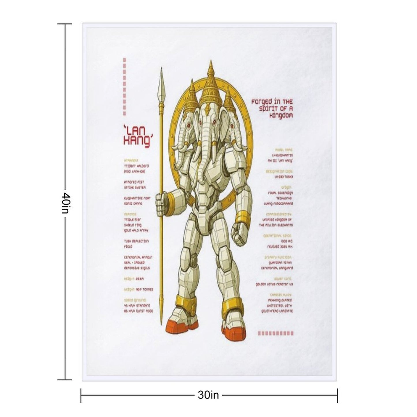 Lan Xang Mecha Warrior Lao Elephant King Design Throw Blanket