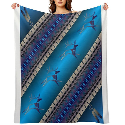 Elk Spirit (Blue) Throw Blanket
