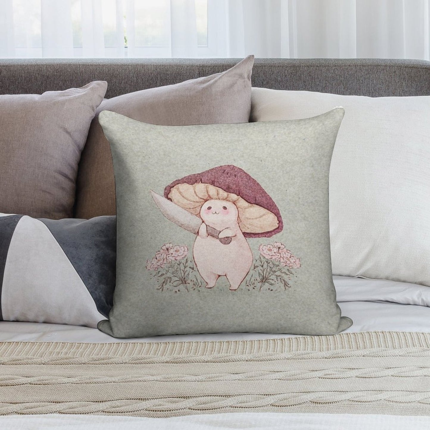 Let Me See What You Have Little Mushroom (no Text) Soft High-Density Material Throw Pillow