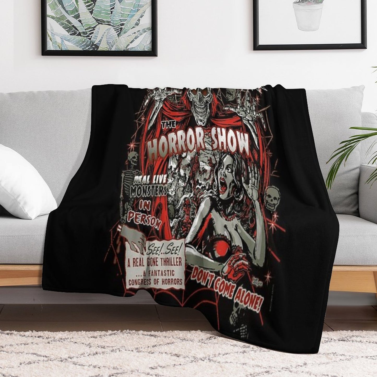 Spook Show Horror Movie Monsters Throw Blanket