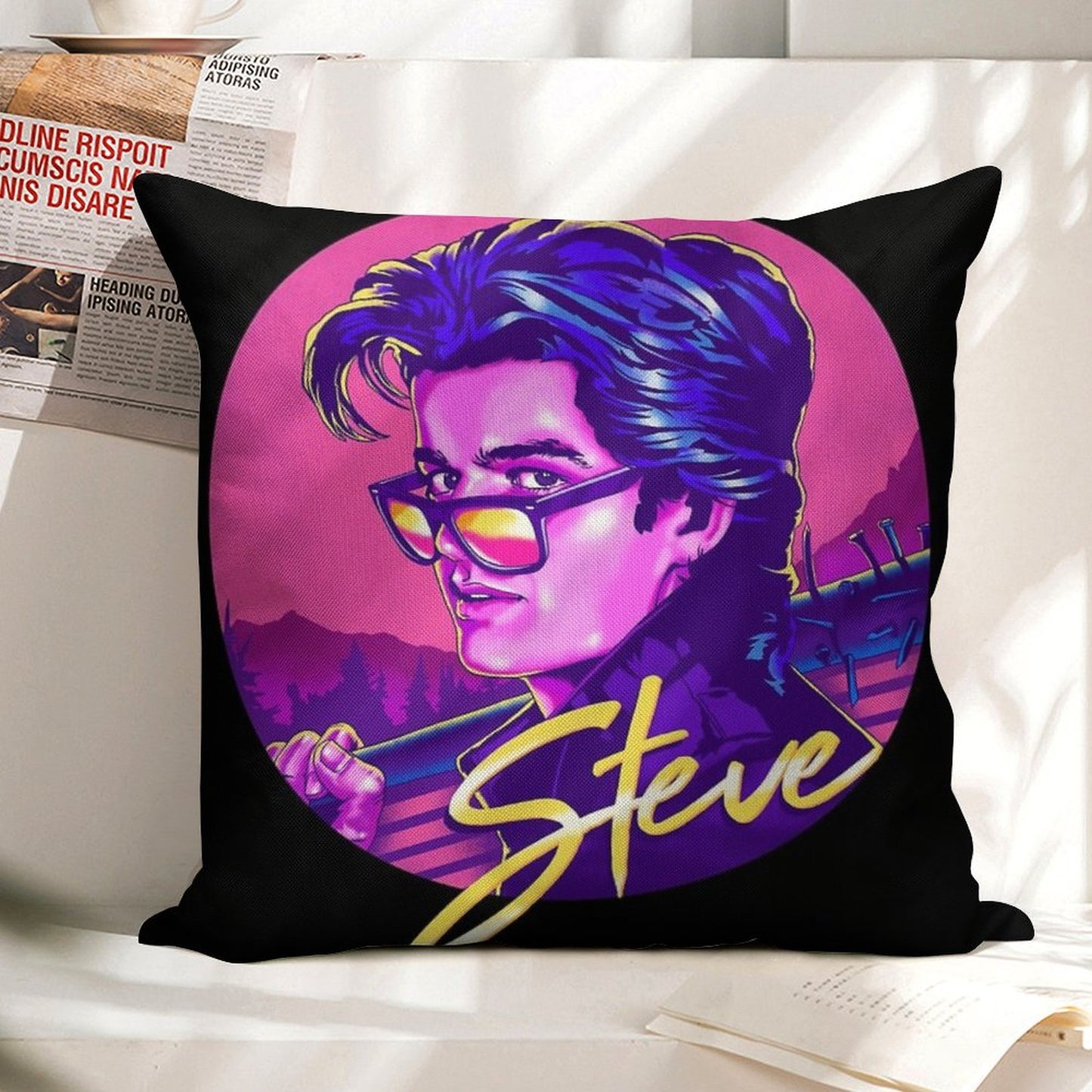 Stranger Things Steve Harrington  Available on Mask Linen Throw Pillow Cover
