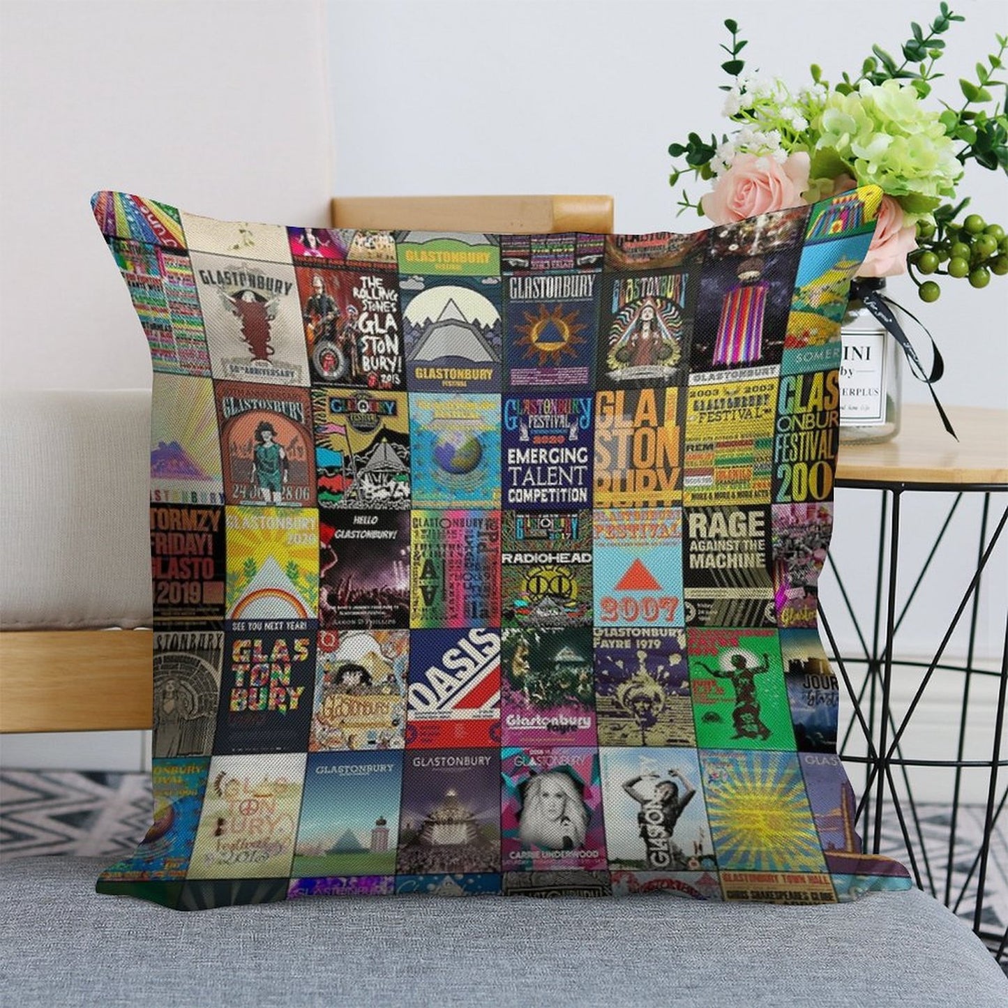 Glastonbury Festival Linen Throw Pillow Cover