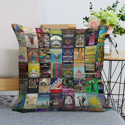 Glastonbury Festival Linen Throw Pillow Cover