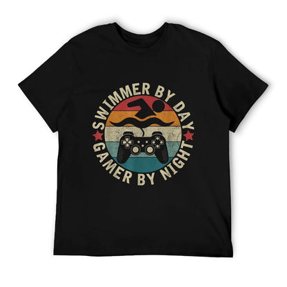 Swimmer By Day Gamer By Night Swimming Funny Swim Gaming T-Shirt
