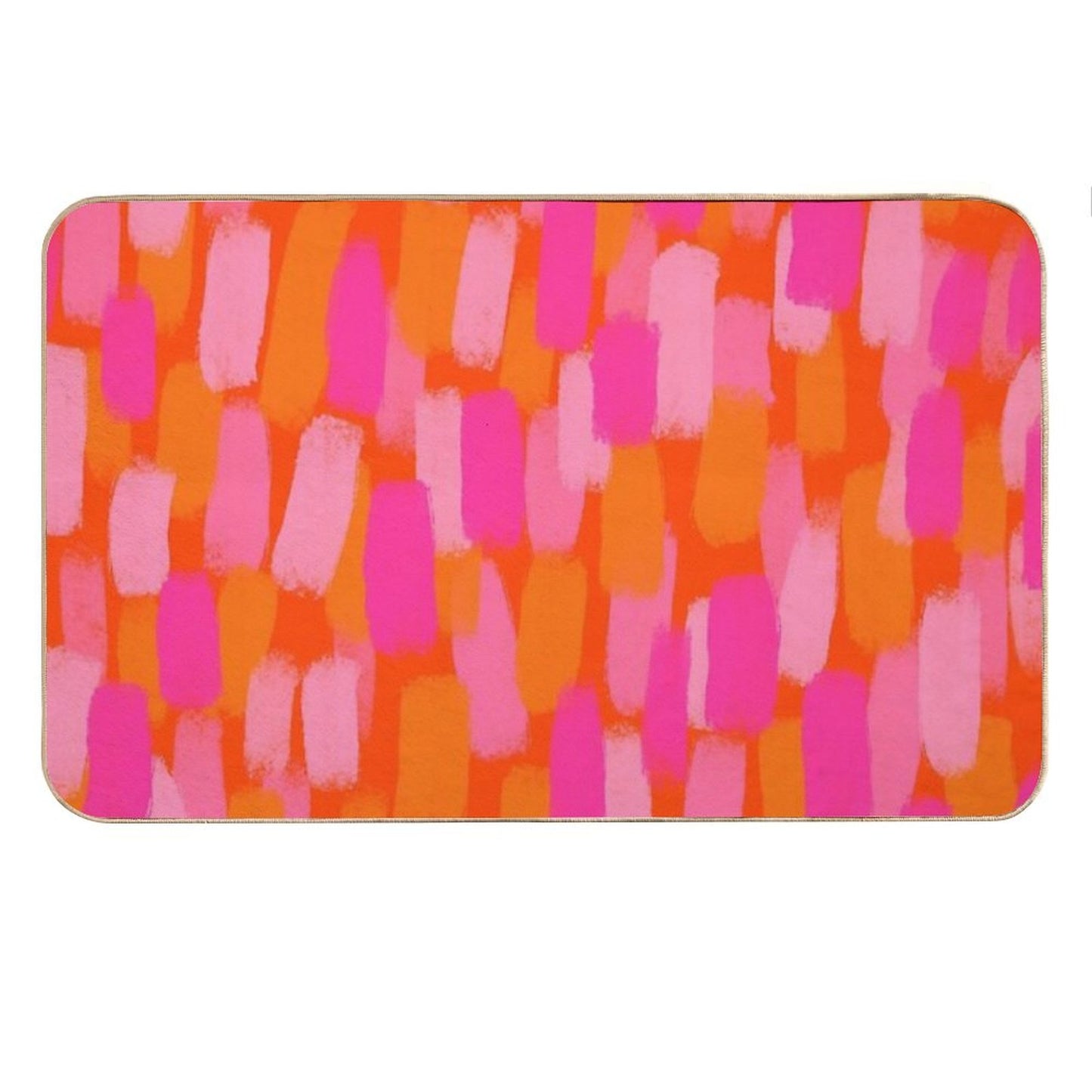 Abstract, Pink And Orange, Paint Brush Effect Bath Mat