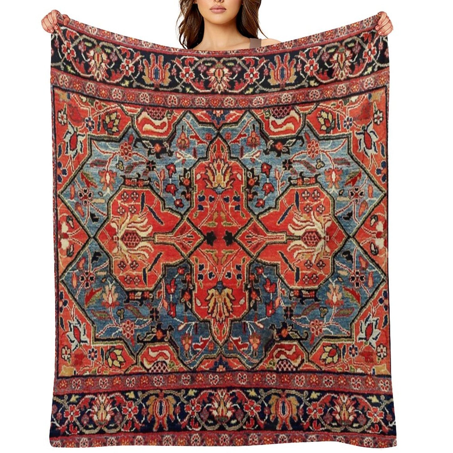 Kashan Poshti Central Persian Rug Print Throw Blanket