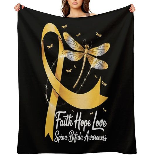 Faith Hope Love Spina Bifida Awareness Dragonfly Throw Blanket