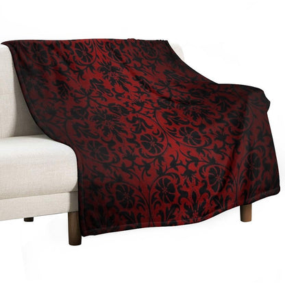 Dark Red And Black Damask Pattern Throw Blanket