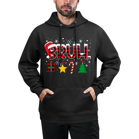 Bruh Funny Christmas Red Plaidns Boys Kids Xmas Pajamas Shrink-Resistant Hoodie
