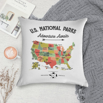 National Park Map Vintage T Shirt - All 63 National Parks Gifts T-shirt Men Women Kids Soft Luxury Feel Throw Pillow