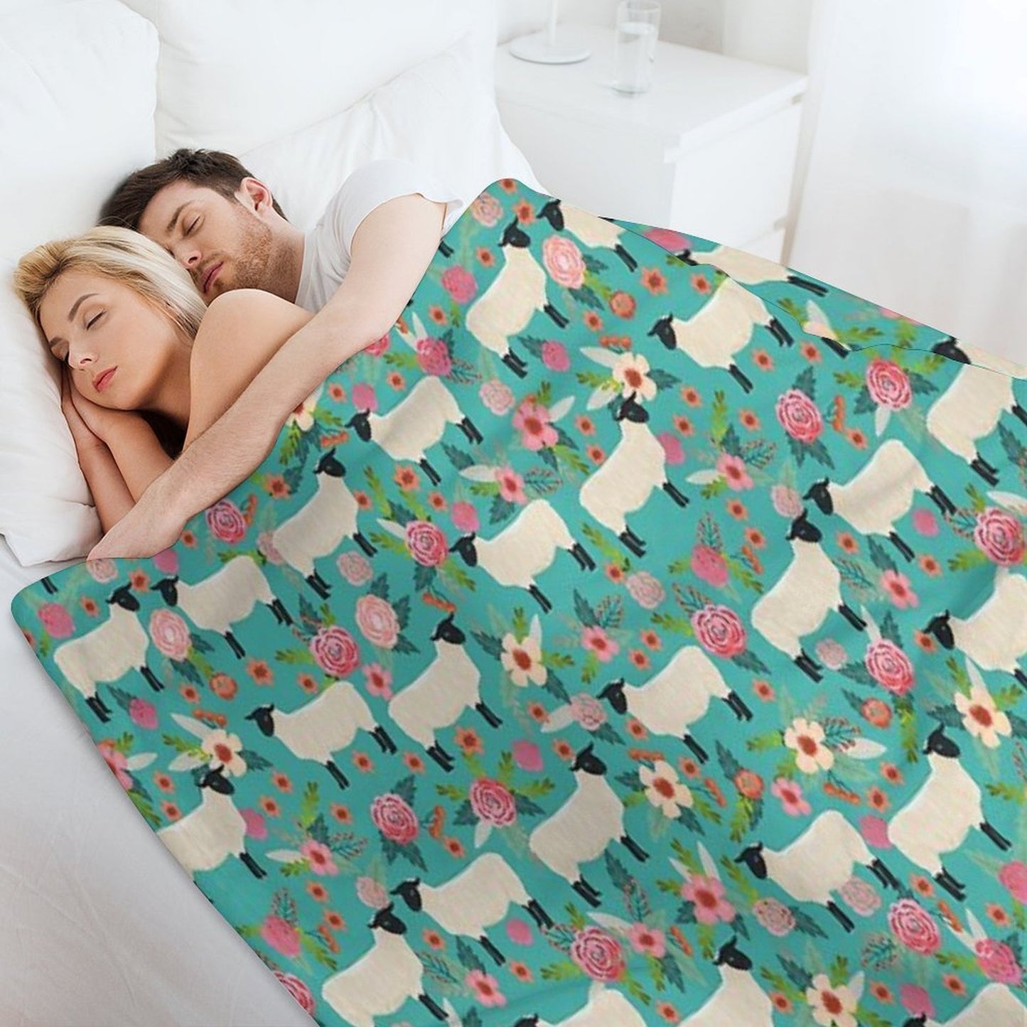 Sheep Farm Sanctuary Florals Pattern Cute Gifts for Animal Lovers Throw Blanket