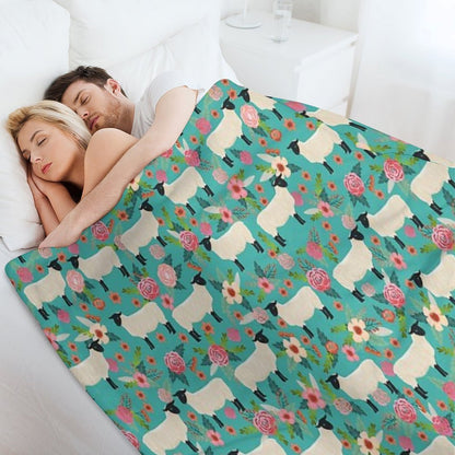 Sheep Farm Sanctuary Florals Pattern Cute Gifts for Animal Lovers Throw Blanket