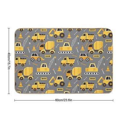 Construction Trucks on Gray  Easy Maintenance Bath Mat