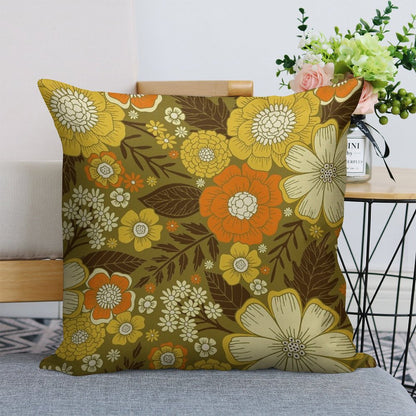 1970s RetroVintage Floral Pattern Linen Throw Pillow Cover