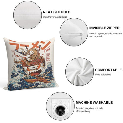 The Great Ramen Off Kanagawa Soft Shrink-Resistant Throw Pillow