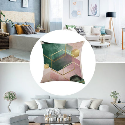 Emerald Green And Pink Geo No 1 Linen Throw Pillow Cover