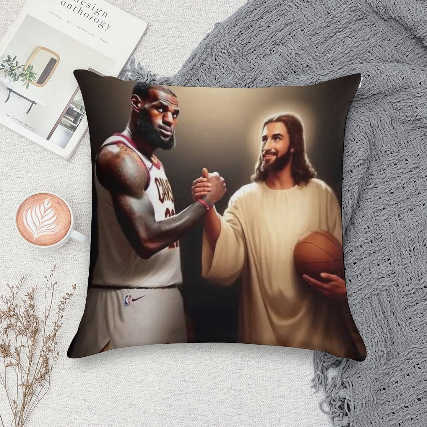 Lebron James + Jesus Soft Shrink-Resistant Throw Pillow