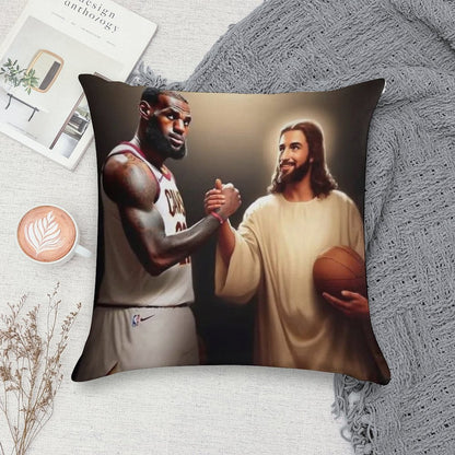 Lebron James + Jesus Soft Shrink-Resistant Throw Pillow