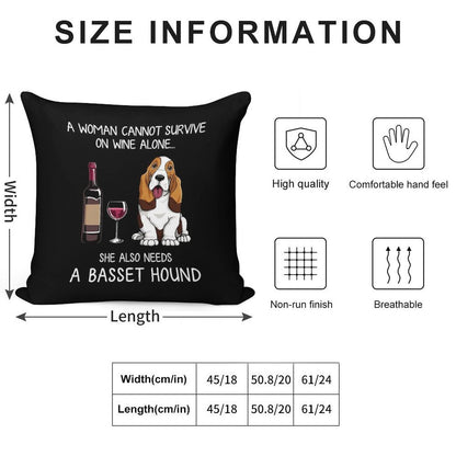 Basset Hound And Wine Funny Dog Soft Fade-Resistant Throw Pillow