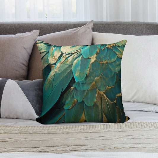 Feather Glitter Teal And Gold Soft Home Decor Throw Pillow