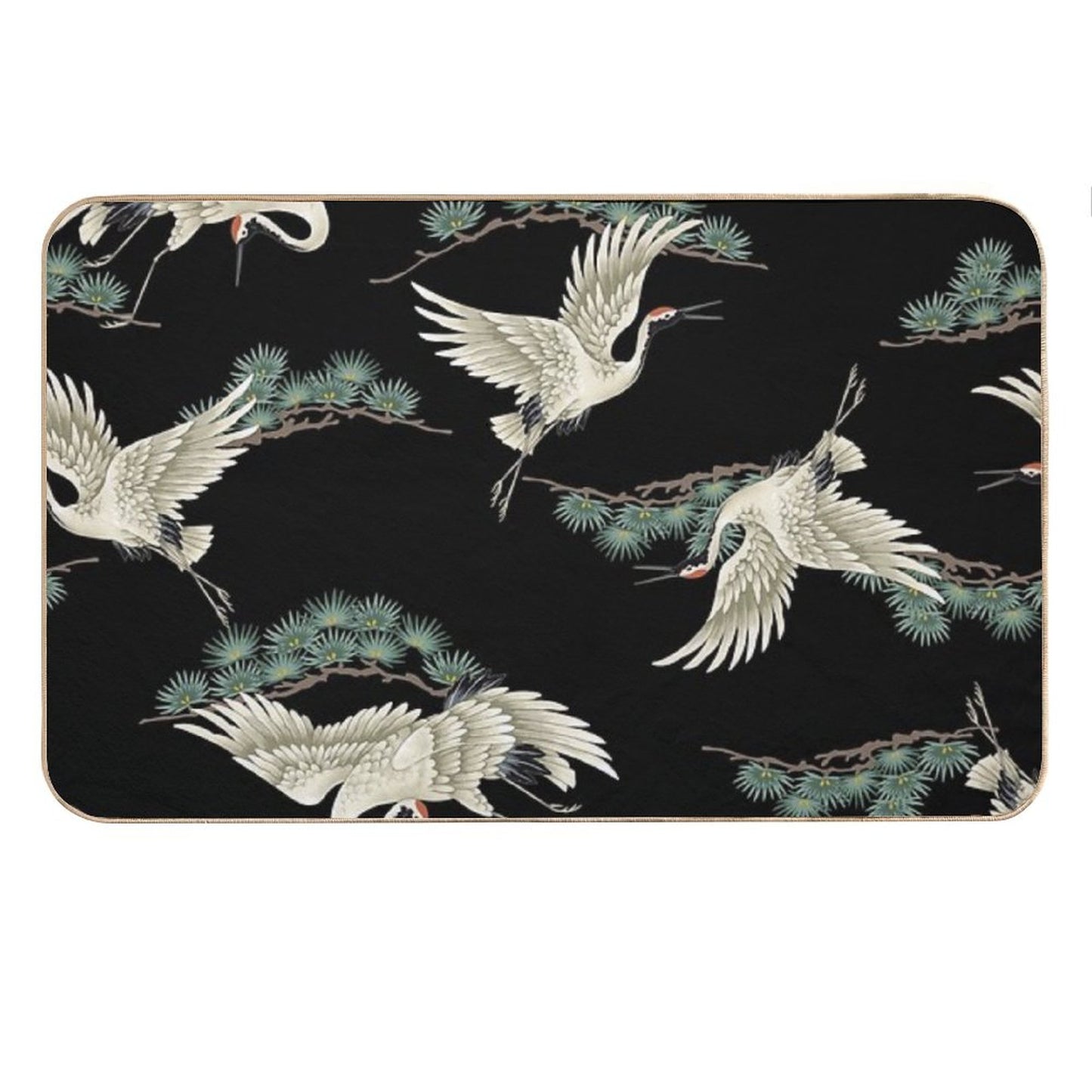 Japanese Cranes in Embroidered Style Bath Mat