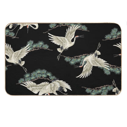 Japanese Cranes in Embroidered Style Bath Mat