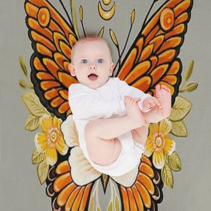 Tattoo Butterfly Peonies Throw Blanket