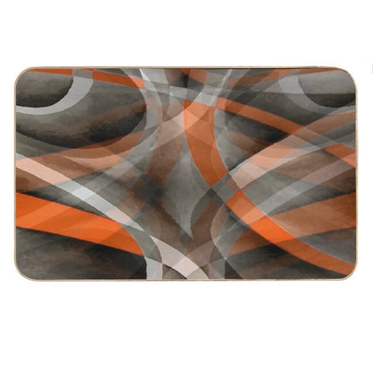 Eighties Burned Orange On Grey  Abstract Curve Pattern Bath Mat