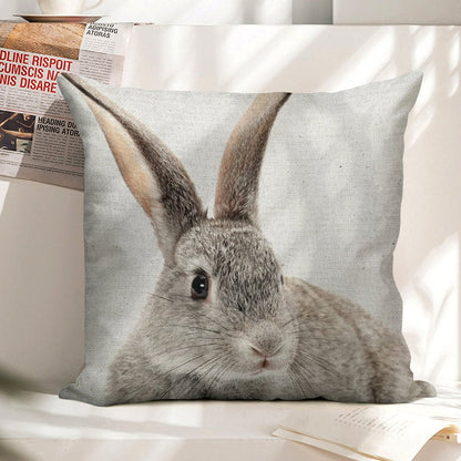 Rabbit 34 Linen Throw Pillow Cover