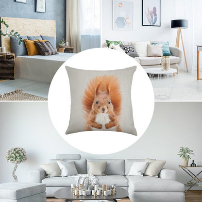 Squirrel 2 - Colorful Linen Throw Pillow Cover