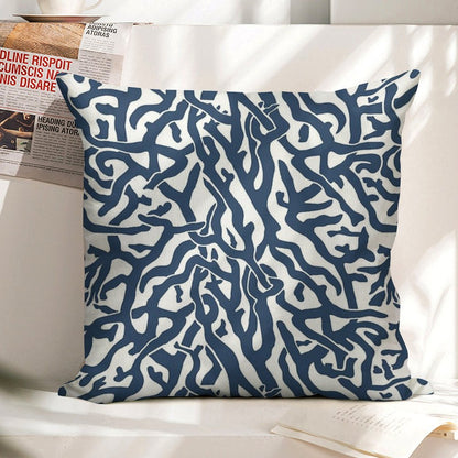 Coral Reef Pattern  Navy Blue White Coastal Beach House Linen Throw Pillow Cover
